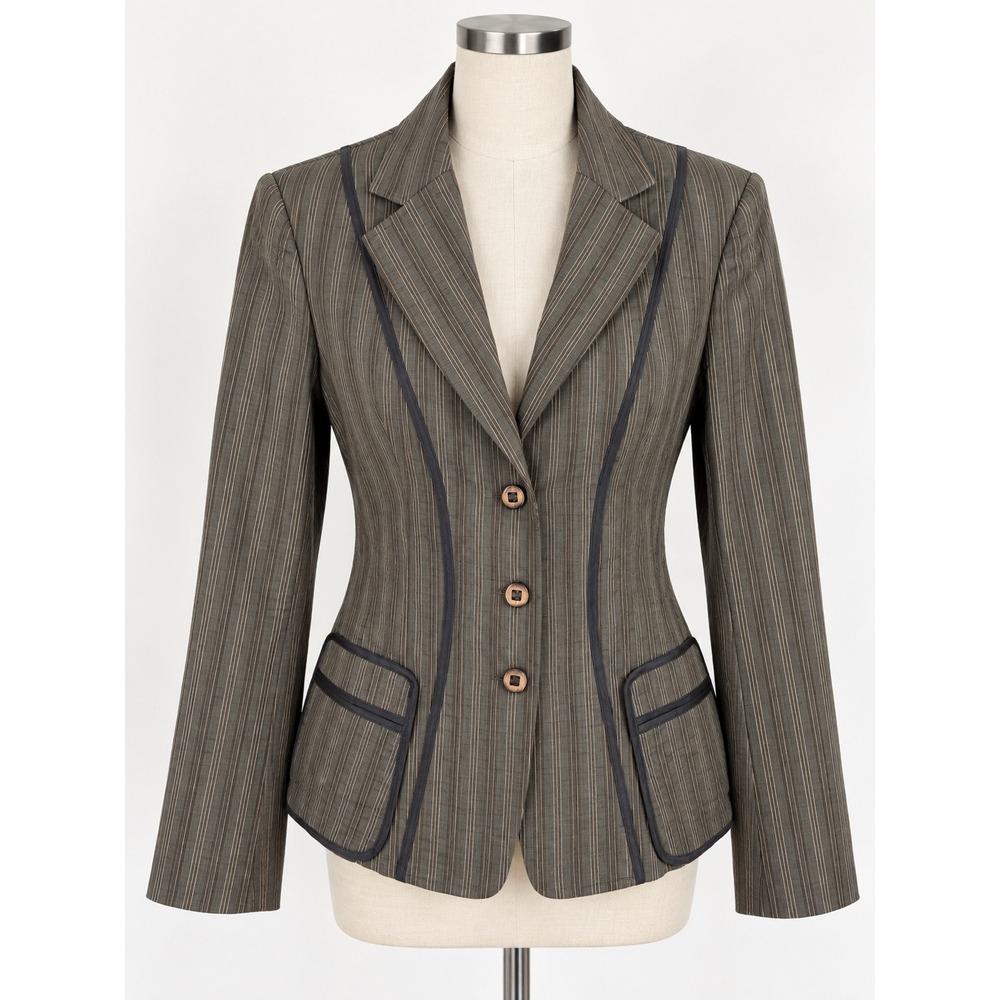 Irene Van Ryb Blazer Women 38 Gray Pinstripe Elbow Patch Y2K French Academia